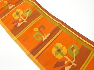 横段に抽象草花模様織出し名古屋帯